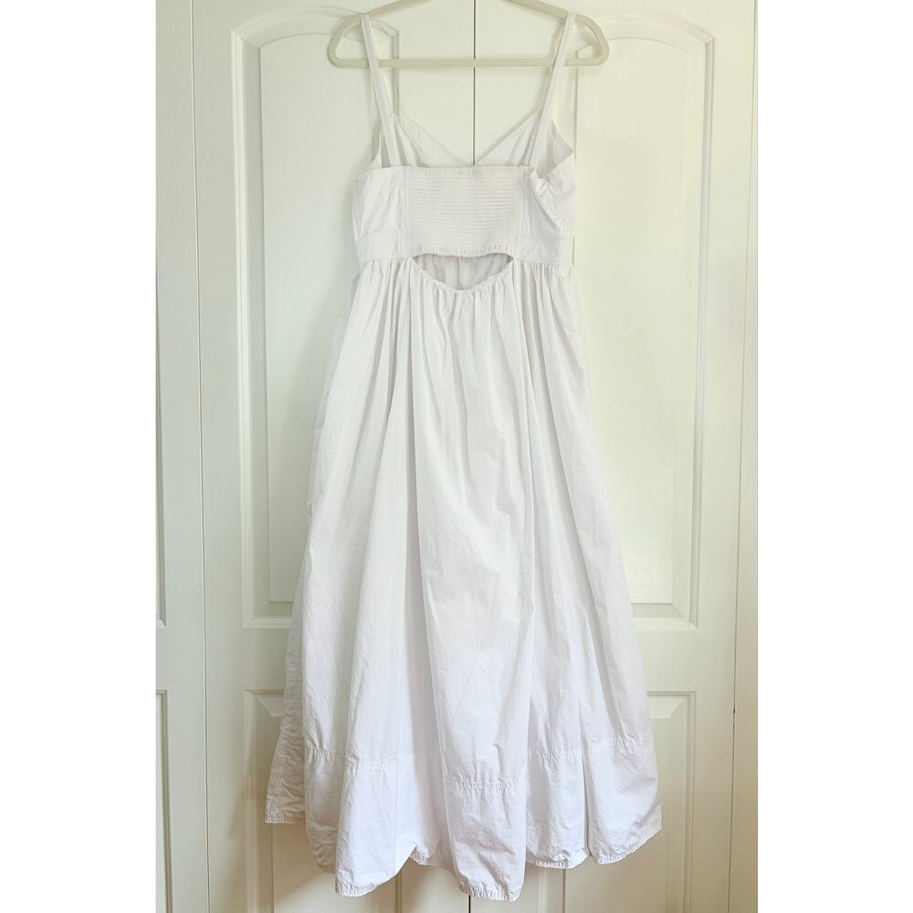 White Cotton Maxi Dress Cutout Empire Waist Pockets Boho Verandah By Vina - Picture 4 of 11